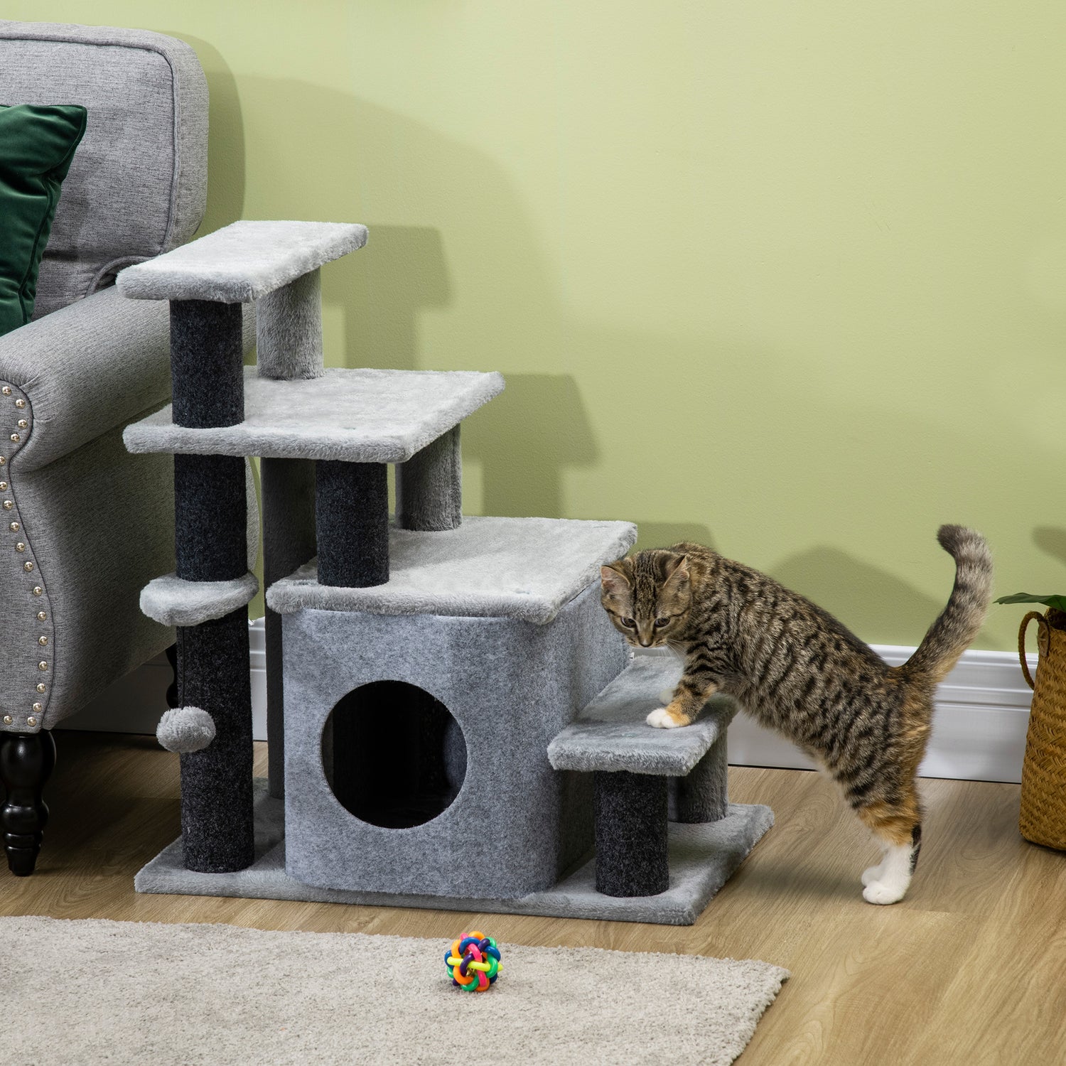 PawHut Adjustable Cat Steps House Toy