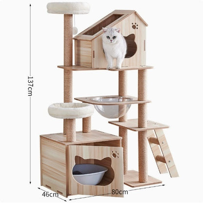 Wood Cat House Sisal Scratching Post