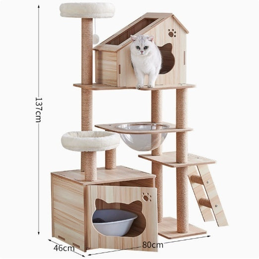 Wood Cat House Sisal Scratching Post