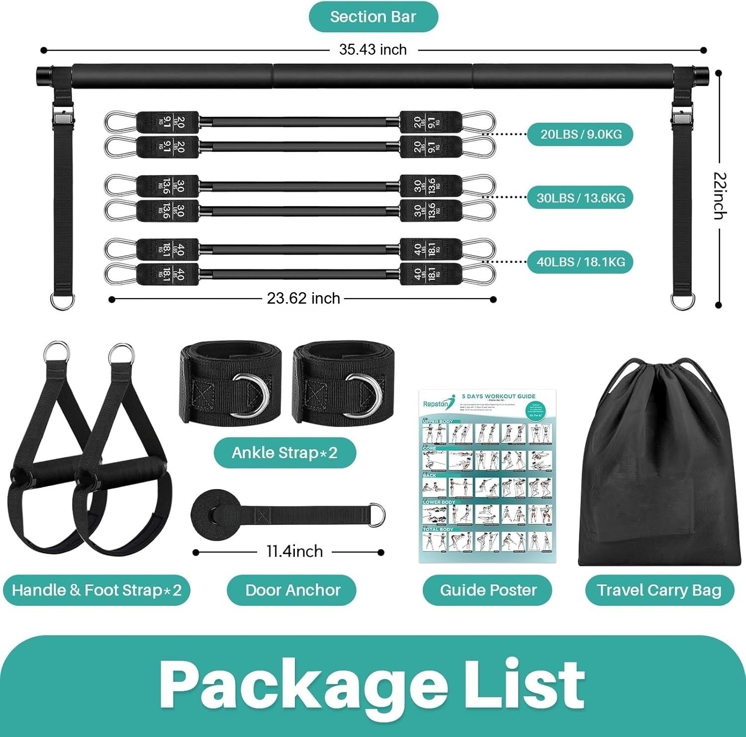 Pilates Bar Kit Resistance Bands Home