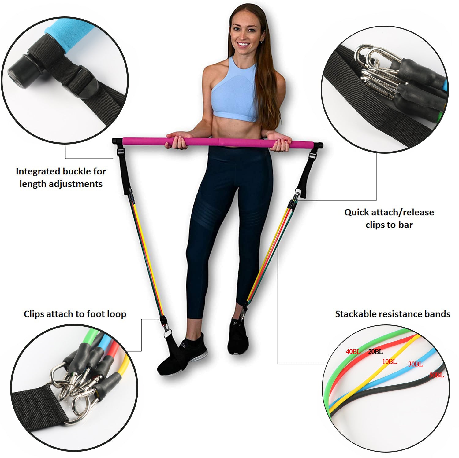 Portable Pilates Bar Gym Band Set