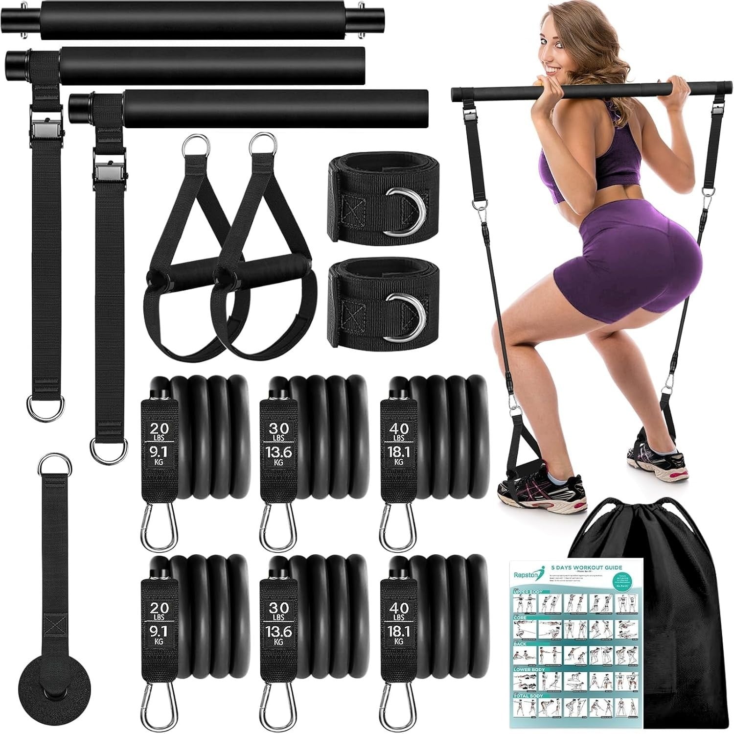 Pilates Bar Kit Resistance Bands Home