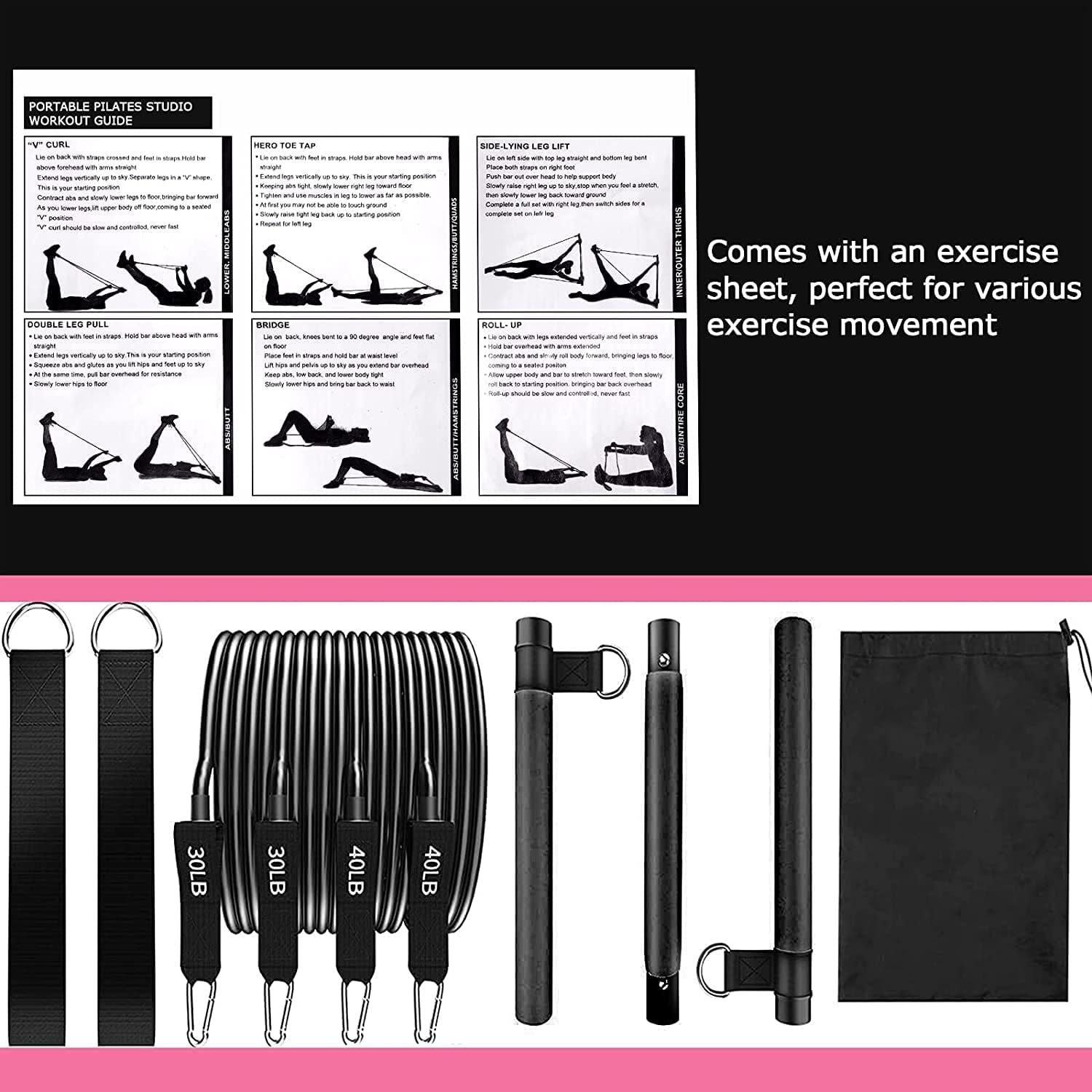Pilates Bar Resistance Band Fitness